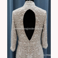 High Neck Long Sleeve Backless Full Lace Flower Denmark Wedding Dress Bridal Gown